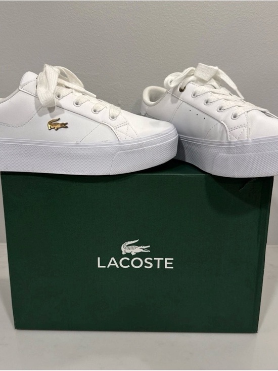 Lacoste Shoes - Lacoste Woman’s White Sneakers with Gold Croc Accent worn once!!!